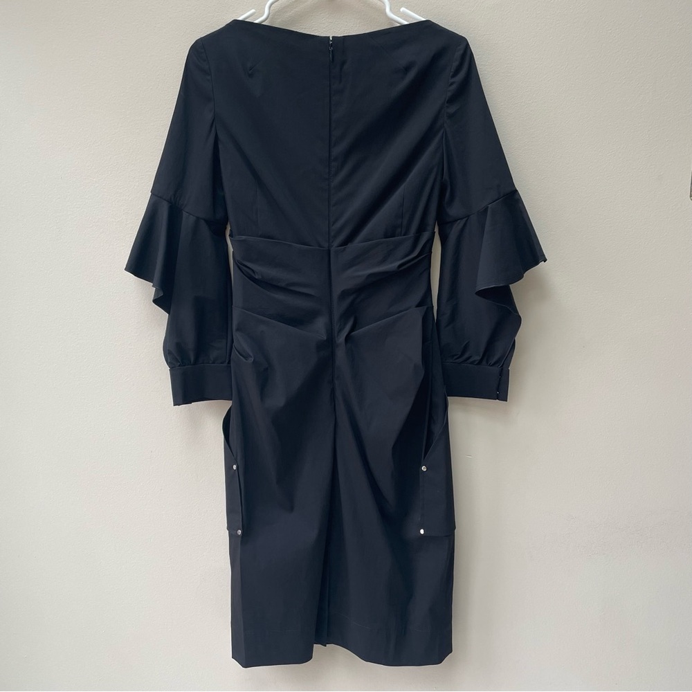 Talbot Runhof Black Cotton Blend Long Peekaboo Sleeve Dress Size 6 - Picture 4 of 11